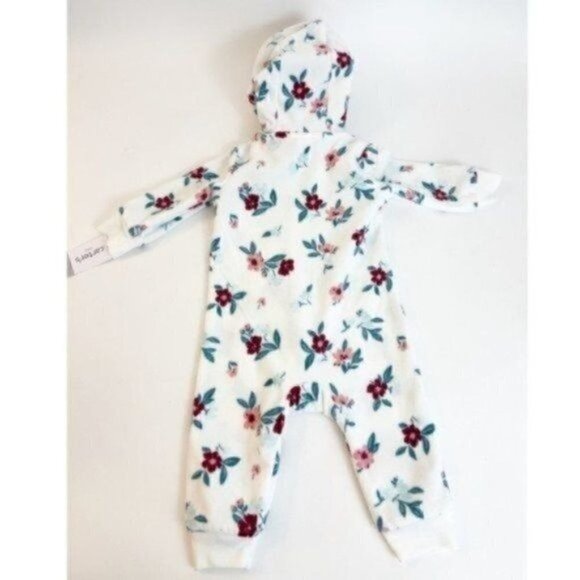 Carter’s baby Fleece one piece floral outfit size 6 months hooded full zip - Picture 2 of 11